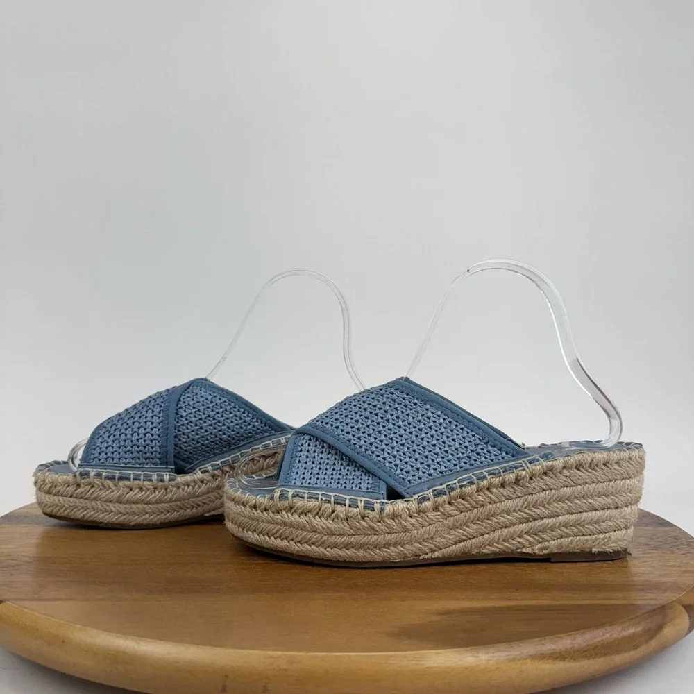 New Womens Franco‎ Sarto Pamala Blue Wedge Strappy Open Toed Sandals Size 5.5 M